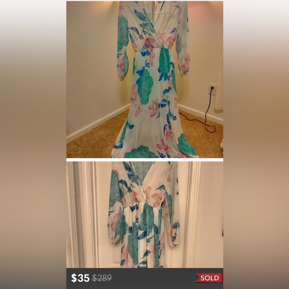 1960's Hollywood Regency Cocktail Low V Neck Sheer Maxi Dress - Picture 4 of 5